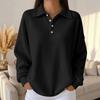 Loose Solid Color Turn Down Collar Waffle Long Sleeve Women Casual Polo Shirt