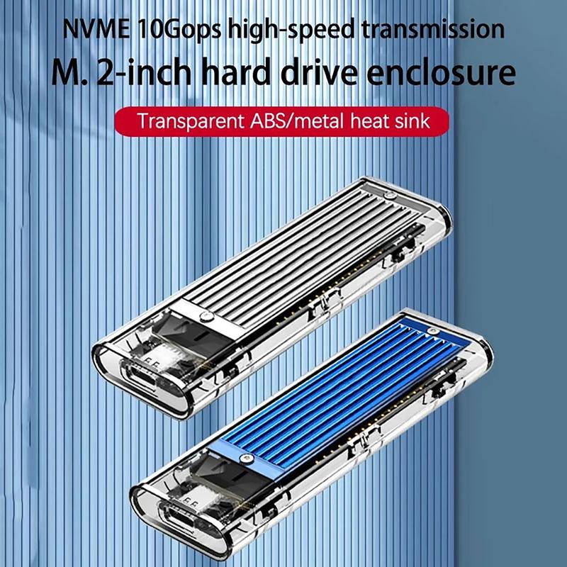 M.2 NVMe SSD Enclosure USB3.1 Gen2 External SSD Case Clear Hard Drive Adapter 10Gbps M.2 NVMe to USB Adapter Support UASP for PCIe NVMe SSD