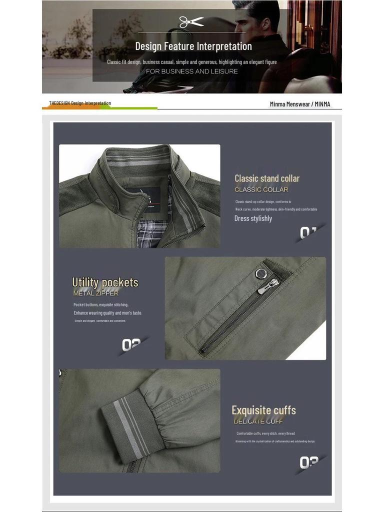 Men's Casual Cotton Jacket for Middle-Aged & Elderly - Lightweight Spring/Autumn Wear