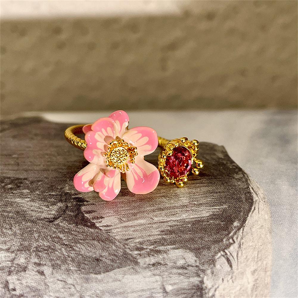 Temperament Pinke Blütenblatt Zirkon Offener Ring Temperament Frau Übertrieben Tropfenöl Blumenring Schmuck Geschenk
