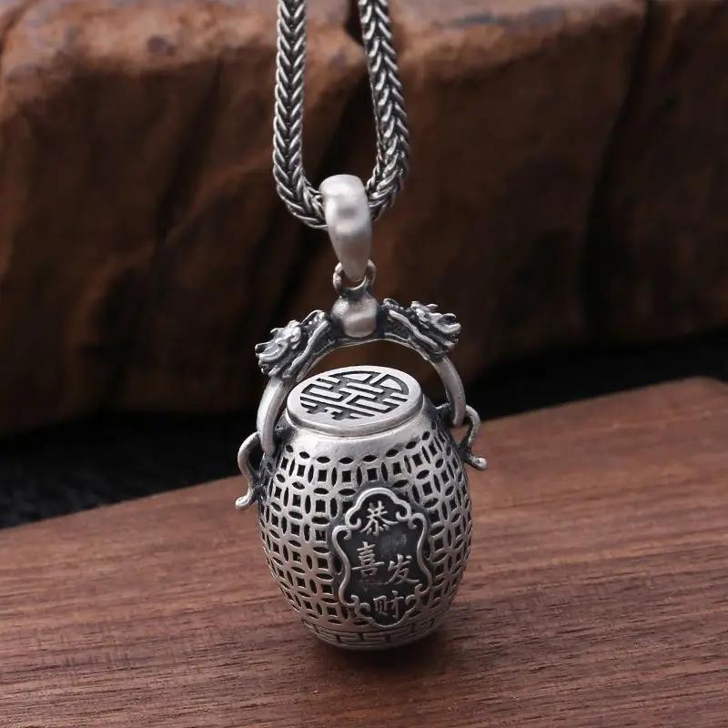 Opened Retro Creative Hollow Out Copper Coin Pendant Double Dragon Head Handle Necklace For Men And Women Jewelry