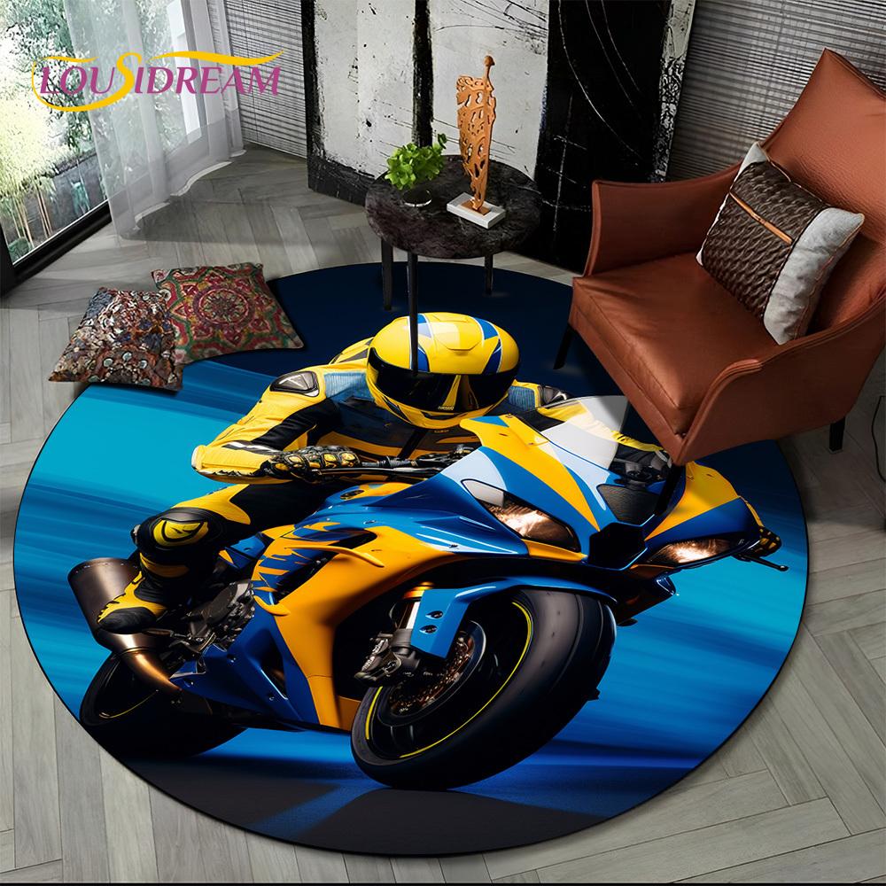 3D Retro Vintage Motorcycle Cartoon Round Area Carpet Rug for Living Room Bedroom Kid Playroom Decor,Pet Area Rug Non-slip Gift