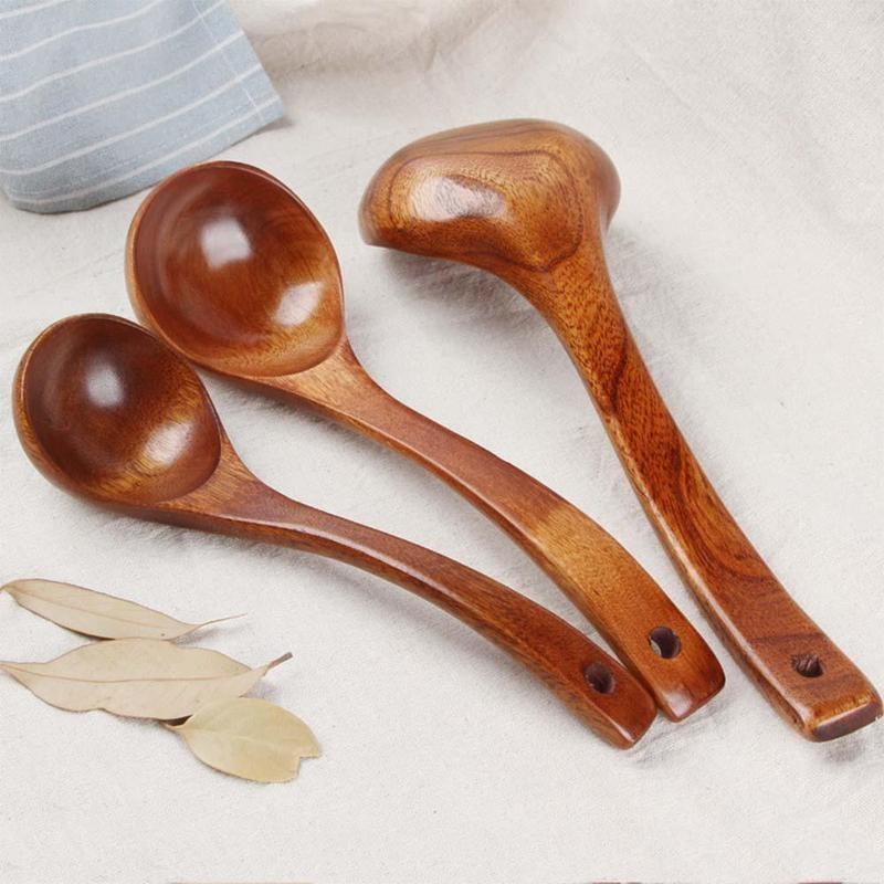 Cooking Utensils Long Handled Bamboo Wooden Soup Spoons Kitchen Utensils Ladle