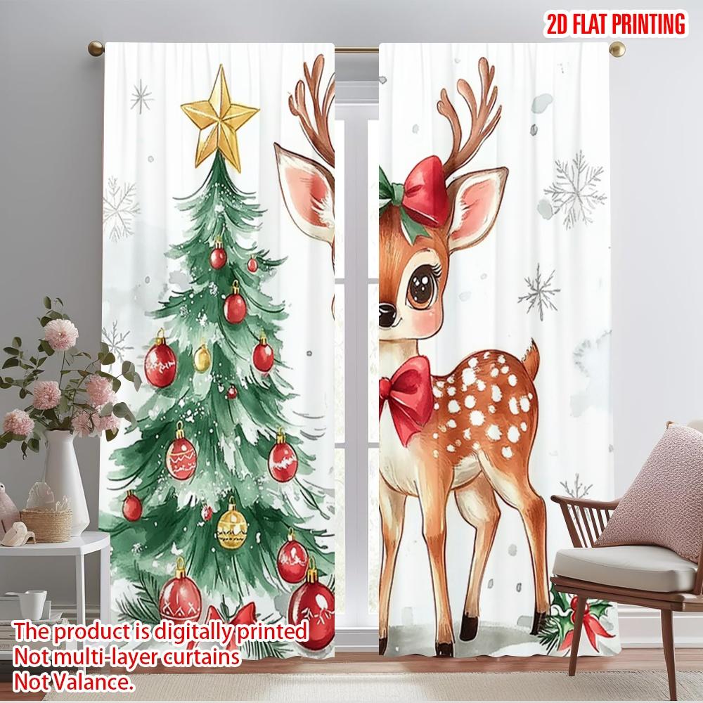 

2pcs,2D plane printing Curtains Digital Printed Deer Christmas Tree Snowflakes Versatile Polyester (without rod) Decorations For 52.50×116.00 CM 2pcs