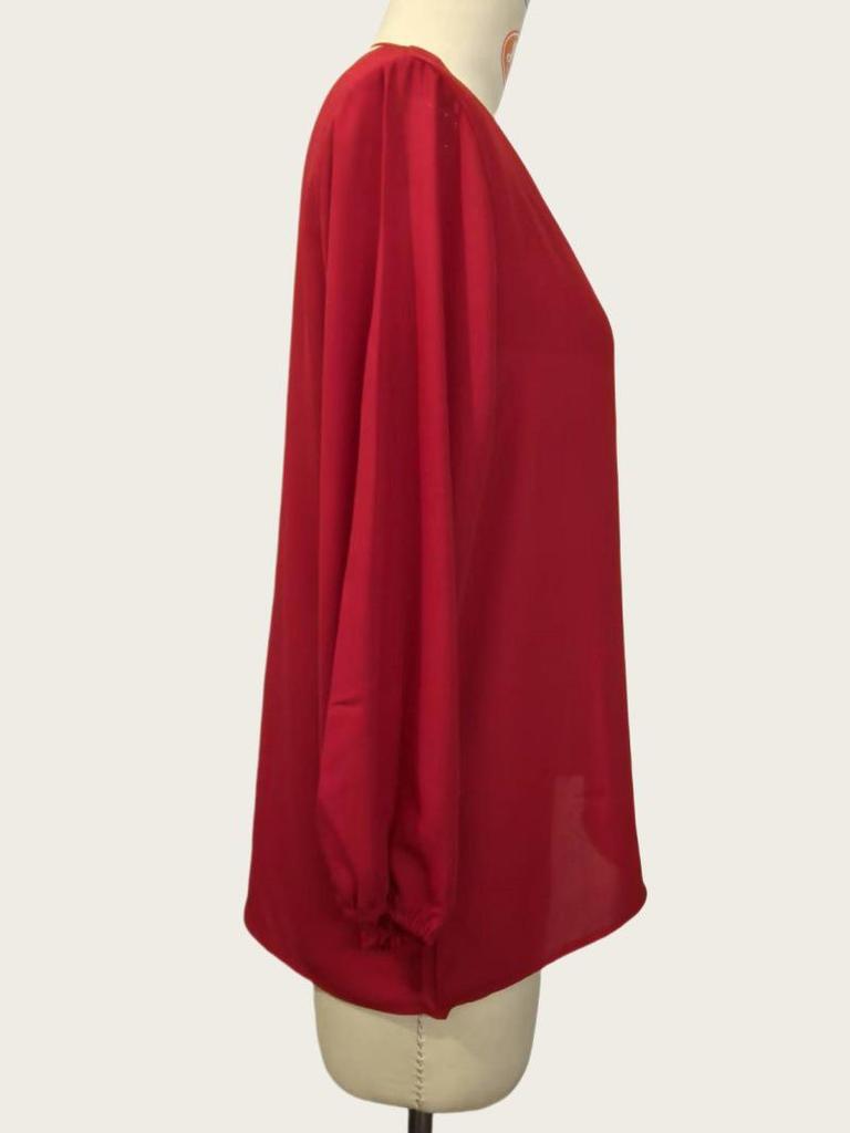 European & American Women's V-Neck Lantern Sleeve Loose Long Sleeve Plus Size Top - Summer 2025 Collection