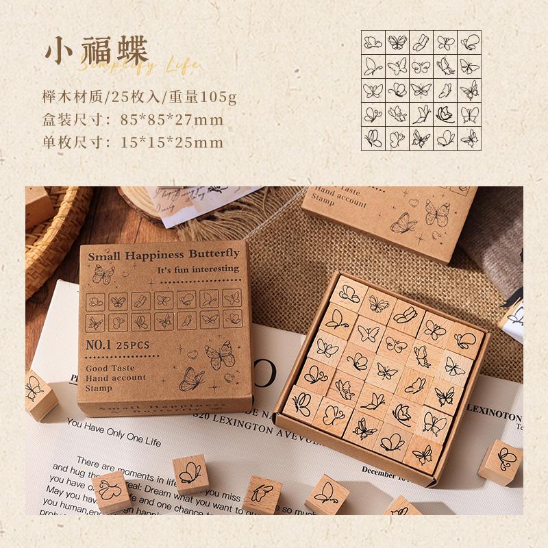 

Journal GO 25pcs/set Cute Stamp Wooden Rubber Stamps Lovely Vintage Craft Stamps Set for Diy Scrapbooking Planner Card Making