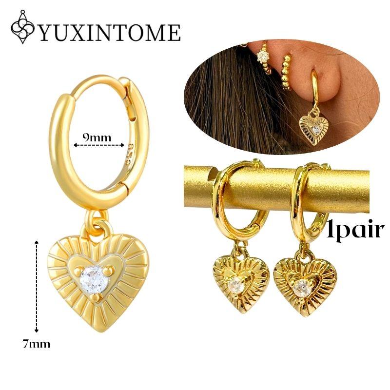 YUXINTOME 925 Silver Ear Needle Zircon Hoop gold Earrings For Women Square Plate Pendant Cutout Heart Earrings Fashion Jewelry