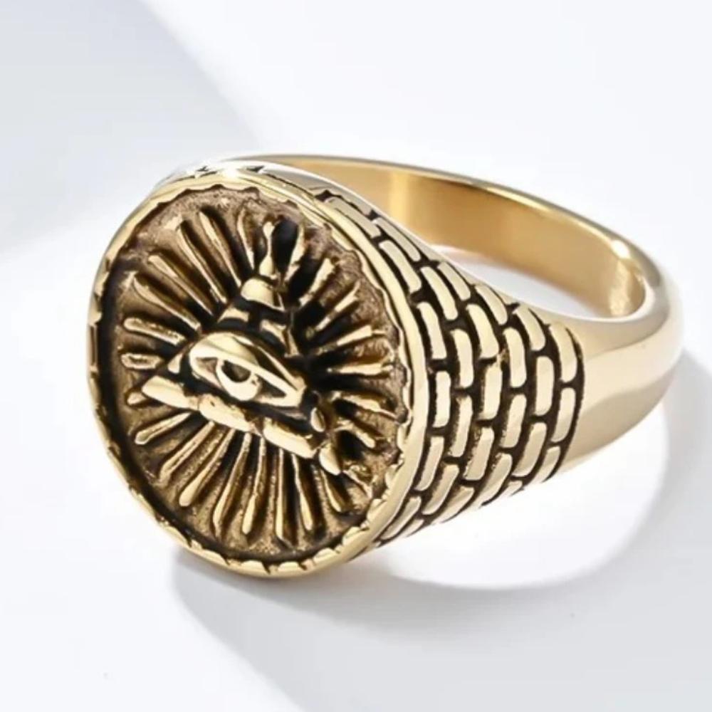 Retro Egyptian Triangle Pyramid Titanium Steel Ring Men's Eye of God Talisman Rings Jewelry Gifts
