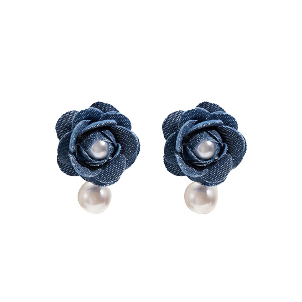 European and American new earrings, geometric fabric small fragrant style inlaid pearl design flower stud earrings versatile earrings