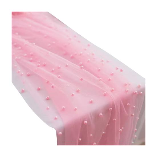 Faux Pearl Gauze Table Runner Boho Sheer Tulle Fabric Table Runner for Wedding Bridal Shower Birthday Party Dining Table Decor