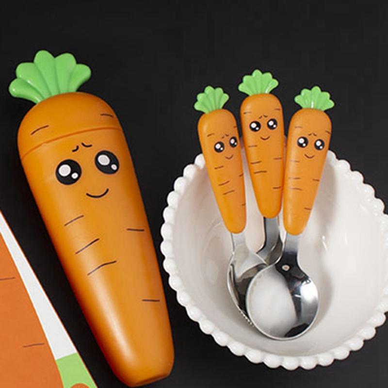 A93G Stainless Steel Baby Spoon Fork Short Handle Baby Children Tableware Gift Box Set Gift Home