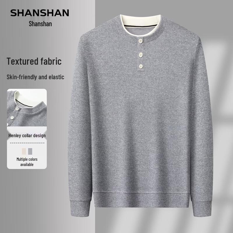 SHANSHAN Men s Faux-Layer Long Sleeve Round Neck T-Shirt 195