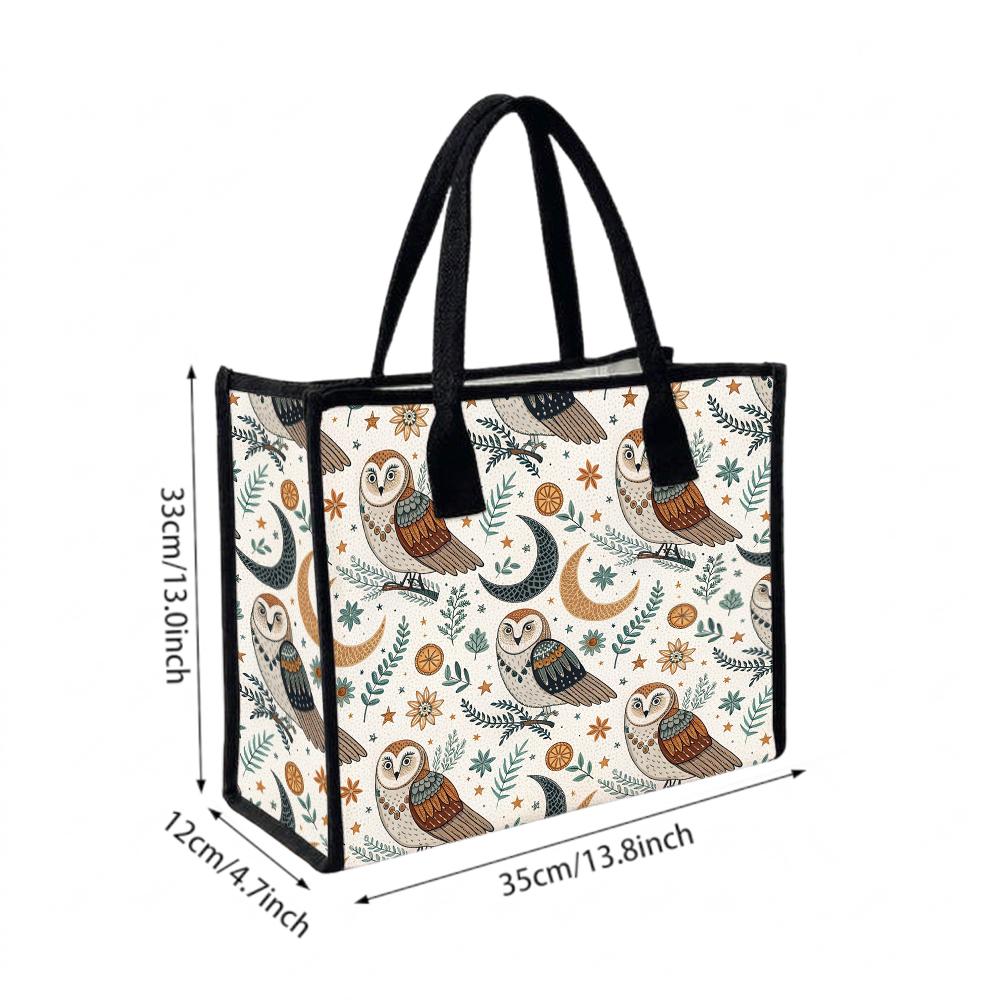 Cute Owl Print Canvas Tote Bag Casual Large Capacity Daily Handbag For Shopping Travel Outdoor Use