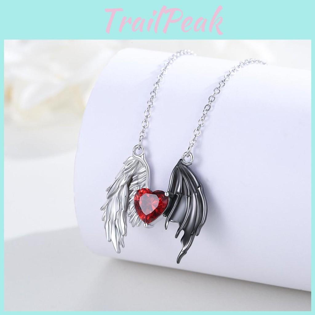 Feminine Heart Pendant Necklace With Angel Wing And Demon Design Daily For