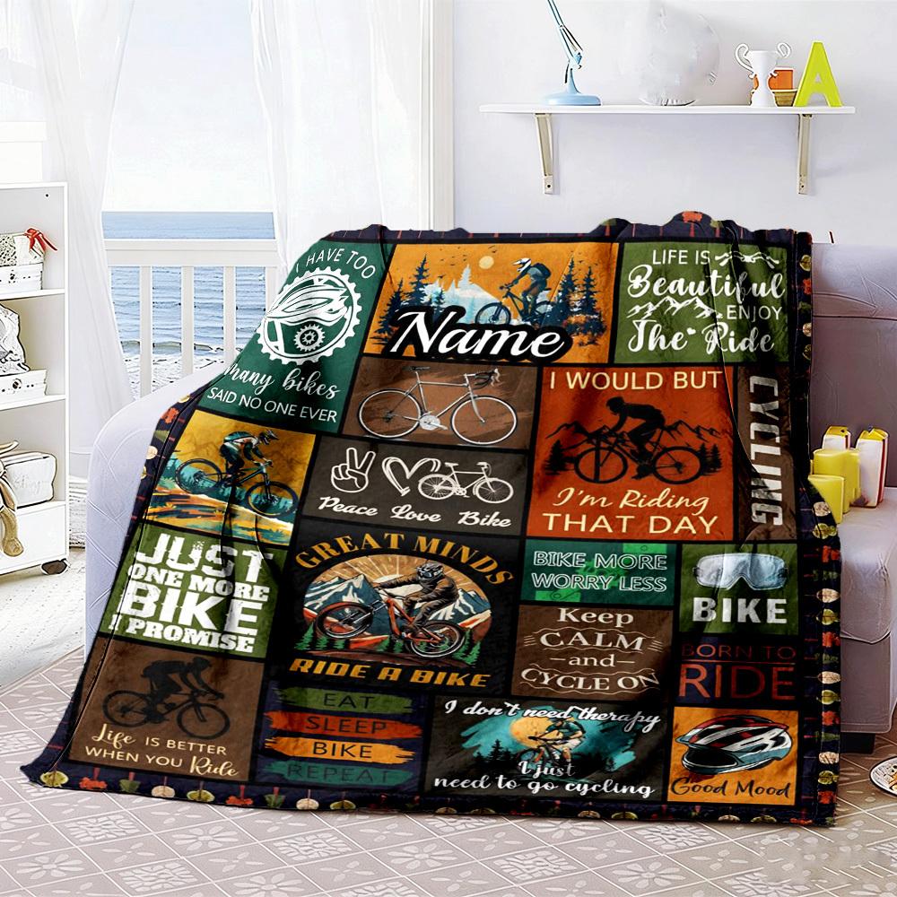 Cycling Adventure Customize Your Name Home Blankets Comfortable Soft Lightweight Allseason Multipurpose Blanket For Picnics Sofas Offices Beds Living