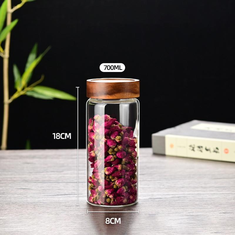 Kaffeebohnen Glas Versiegelbares Glas Tee Kaffee Pulver Gewürz Versiegelbares Aufbewahrungsglas Akazienholz Deckel Glasbehälter