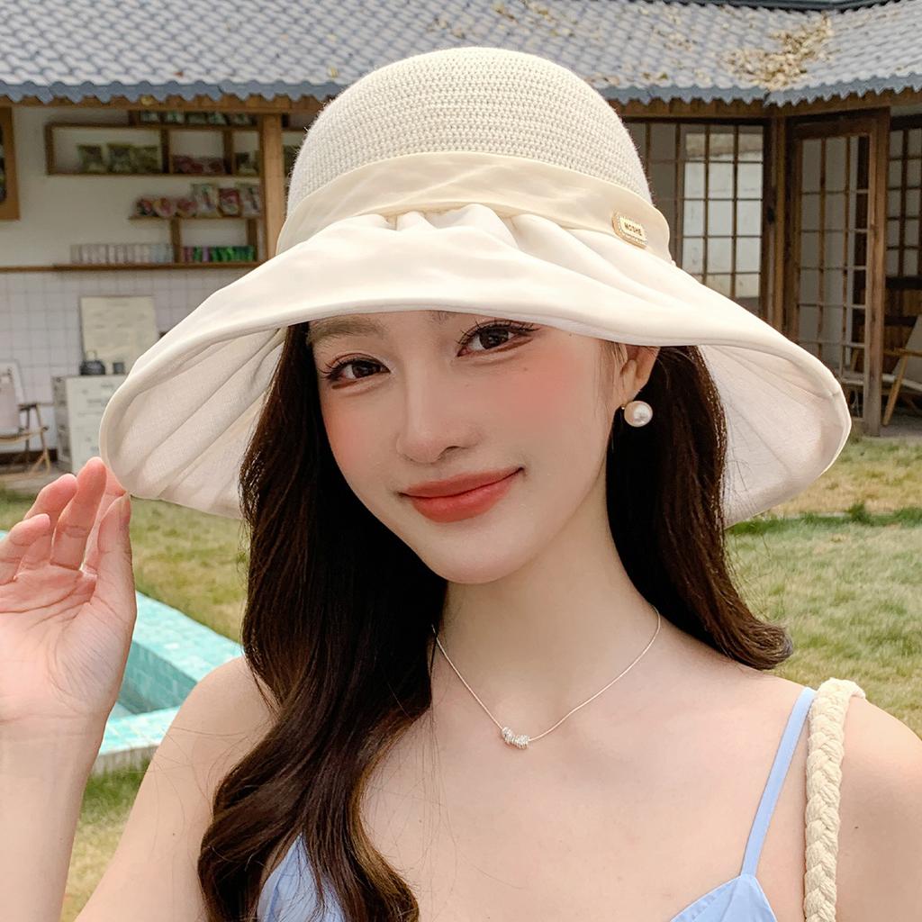 Spring and Summer New High-end Organza Eaves Sunscreen Face Bucket Hat Women's Outdoor Beach Sun Hat