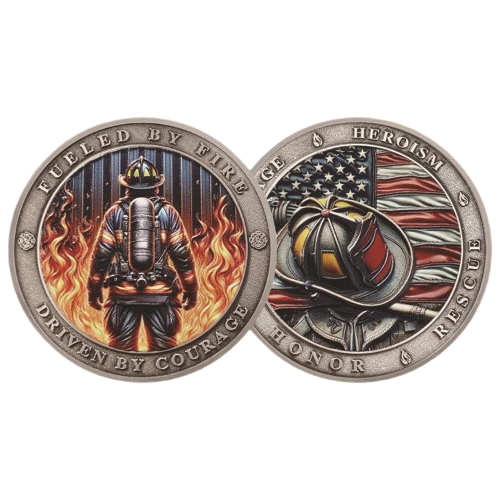

Double Sided Metal Commemorative Coin Firefighter Tribute Coin Featuring Firefighter and American Flag Design with Detailed Engraving білий