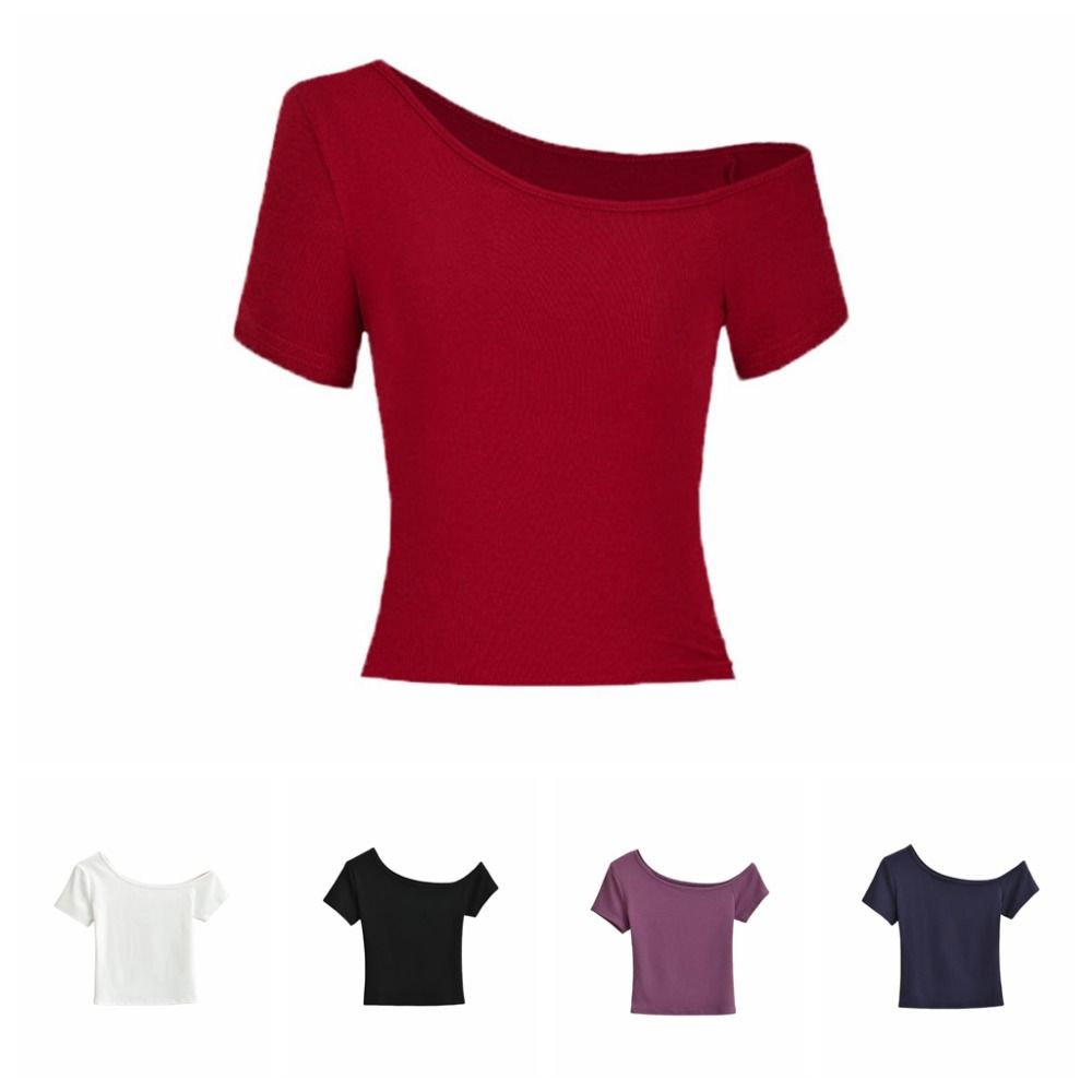 Slim Fit Y2k Crop Top Spicy Girl Style Short Sleeve Solid Tops Sweet Off Shoulder T-shirt  Girl