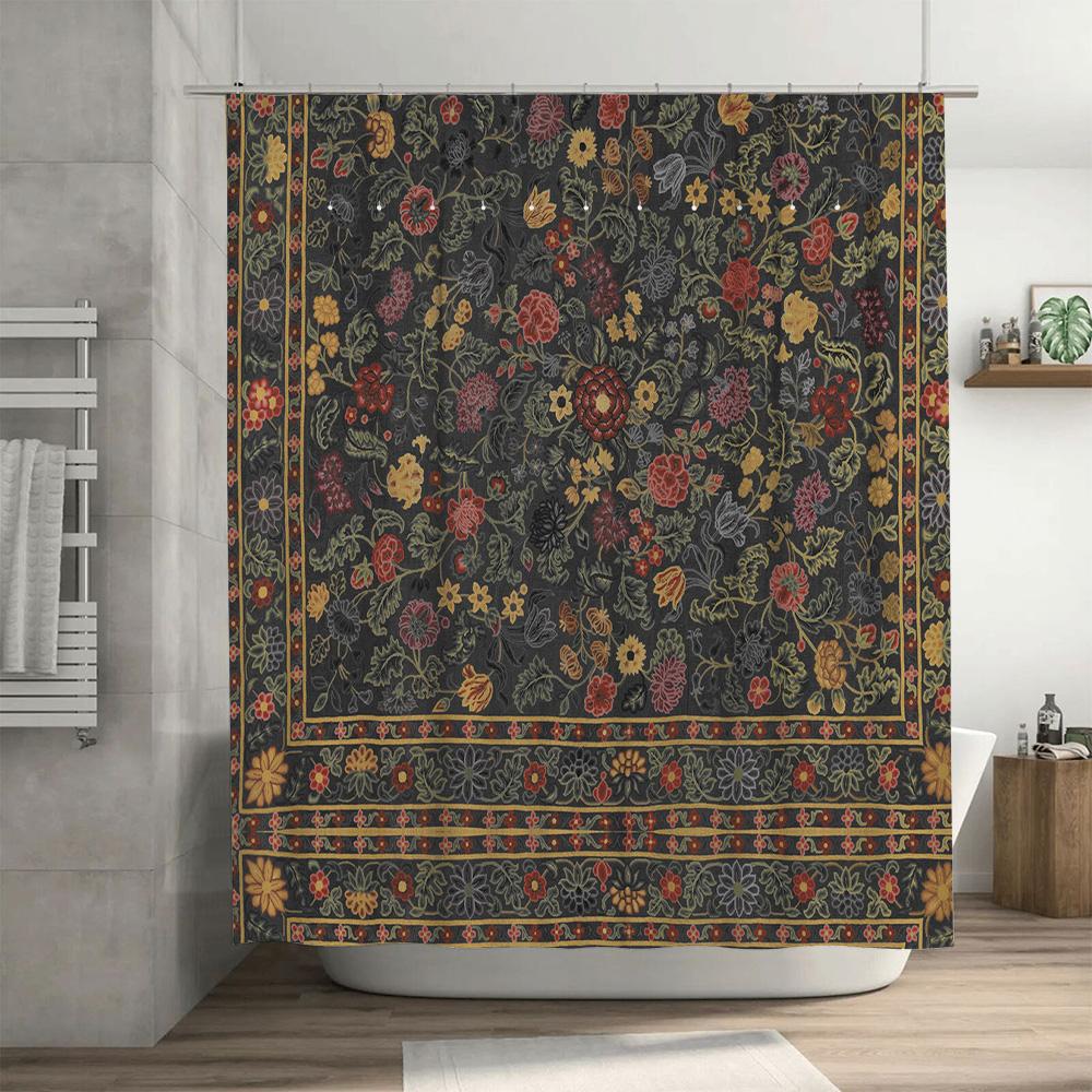 Vintage Style Floral Print Shower Curtain Waterproof Bathroom Decor In Multiple Colors and Sizes for Home Decoration