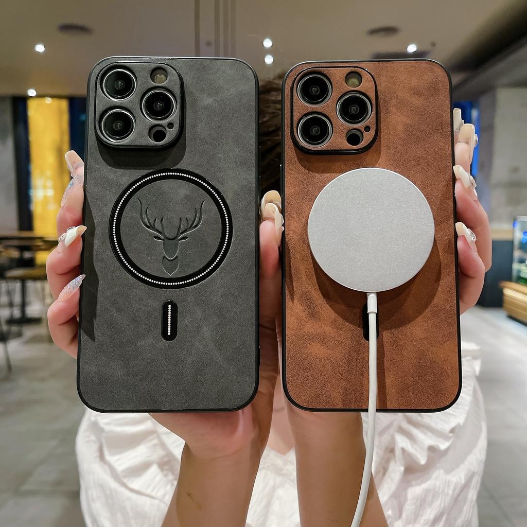 Dla IPhone17Promax Magnetyczne etui na telefon 15 z głową jelenia dla Apple 16pro Ochronne etui ze skóry jagnięcej