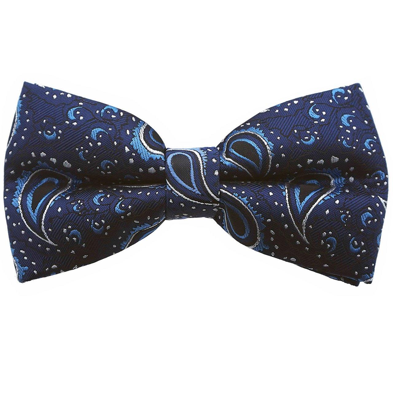 

[Bowties.jp] Navy Blue Paisley Pre-Tied Bow Tie, Adjustable Hook-Fastening Easy-Wear Bowtie, Elegant Traditional Formal Necktie for Men