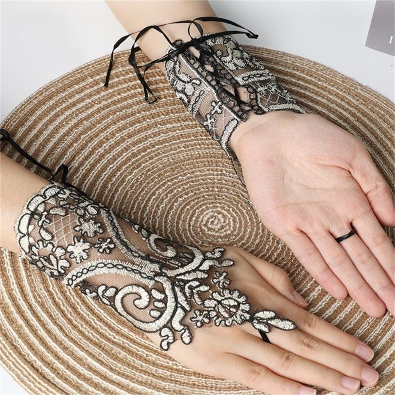 Handschuhe Handgefertigt Braut Hochzeit Handschuh Stickerei Spitze Armband & Verstellbares Seil