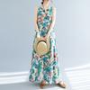 Women's Round Neck Sleeveless Maxi Dress Loose Fit Vintage Floral Print Cotton Linen Casual Dress