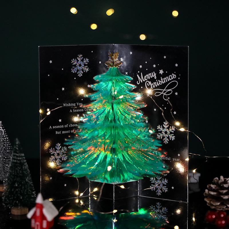 3D Christmas Card Sparkling Hand-Made Christmas Tree 3D Pop-Up Card Xmas Ornament For New Year DIY Greeting Card Gift Present