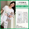 Summer Korean Sweet Pajamas Women's Crew Neck Short-sleeved Three-piece Comfortable Women's Loungewear Spot Straight Hair