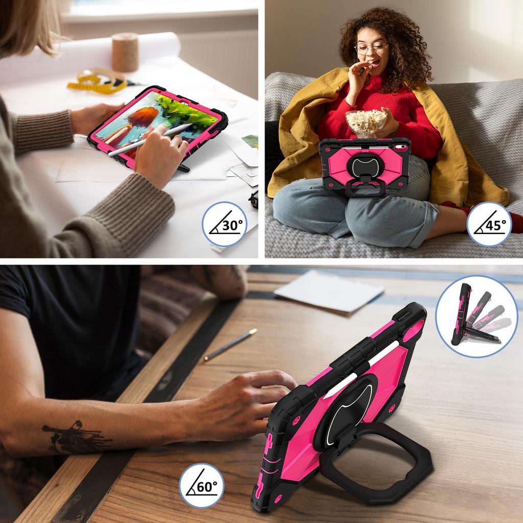 Heavy Duty Case for iPad 11th 11 Inch 10th 10.9" Silicone + PC Shockproof 360° Rotating Stand Tablet Cover with Shoulder Straps