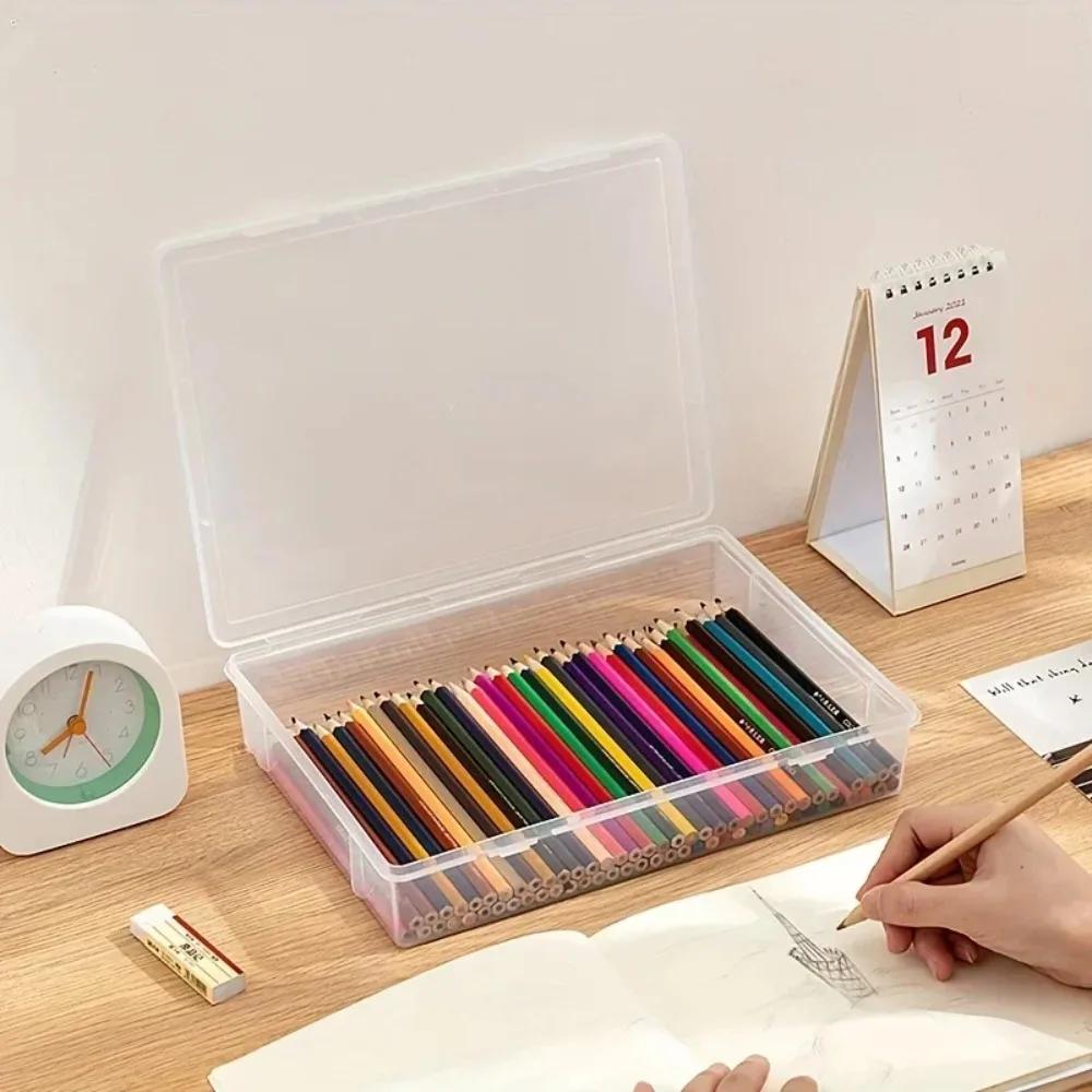 Transparente Kunststoff-Stiftebox mit großer Kapazität, stapelbare, durchscheinende, klare Stiftebox, Aufbewahrungs-Organizer-Box, Bürobedarf für Zuhause