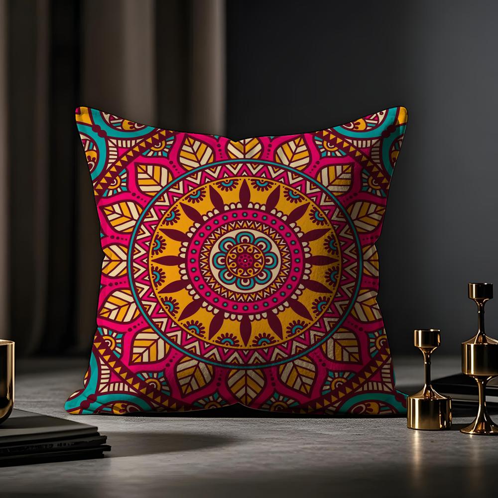 Mandala Style Decorative Pillow Case Anti-dustmite Pillowcase Invisible Zipper Silky Short Plush Sofa Cushion Cover
