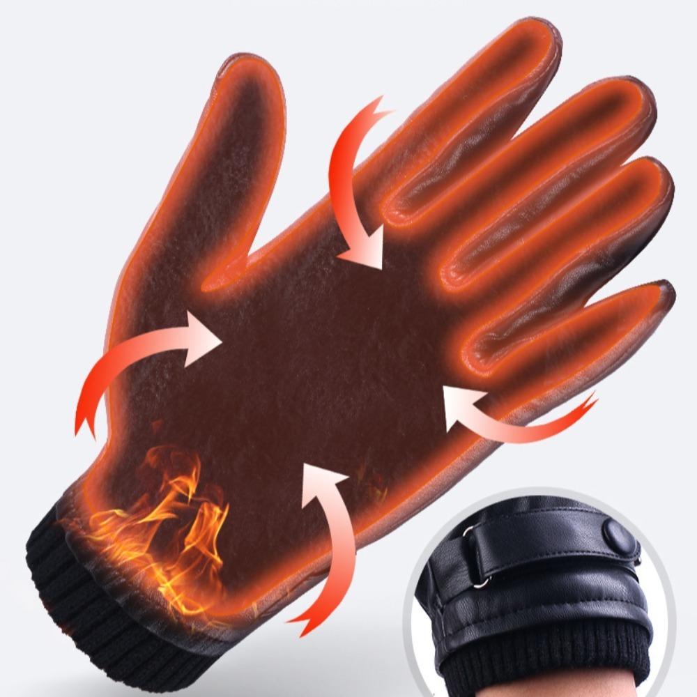 Solid Color Thickened Warmer Glove PU Fashion Waterproof Mittens Minimalism Outdoor Riding Gloves