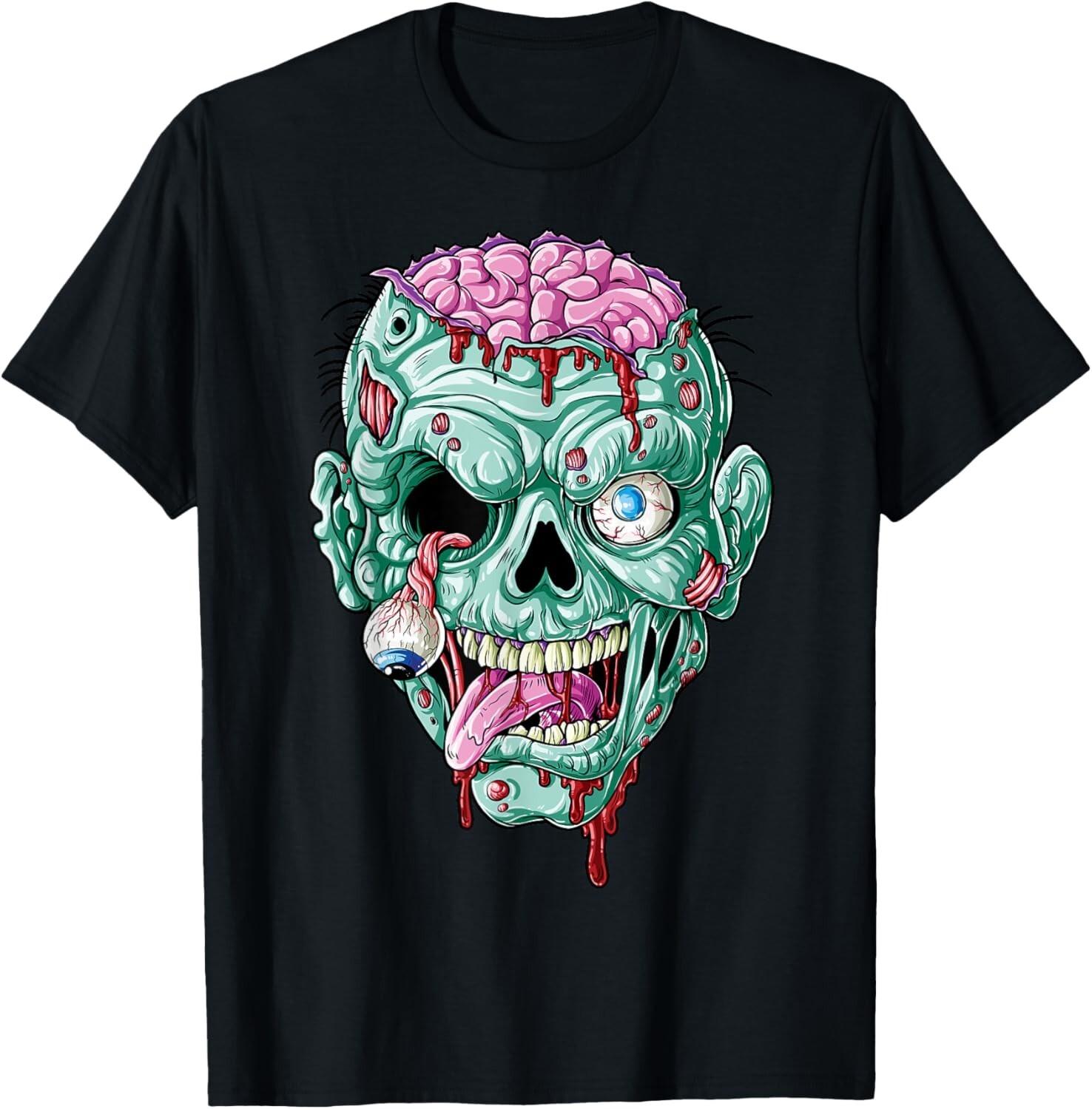 Zombie Face Brain Halloween Boys Men Women Girls Scary Funny Gift Unisex T-Shirt S разноцветный