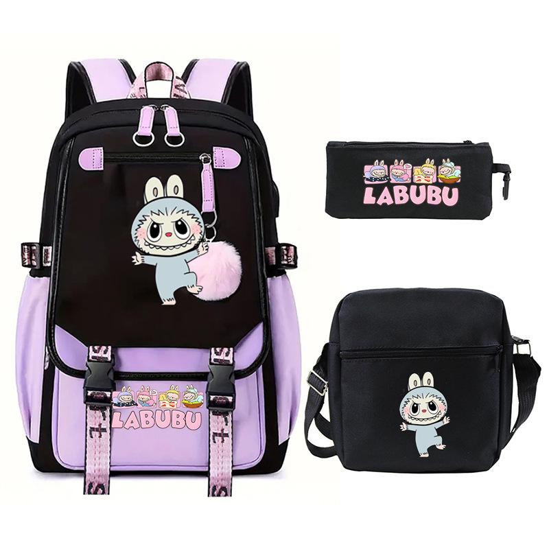 Cartoon Printed Children's Backpack Large Capacity Campus Trend Student Schoolbag Three-piece Set