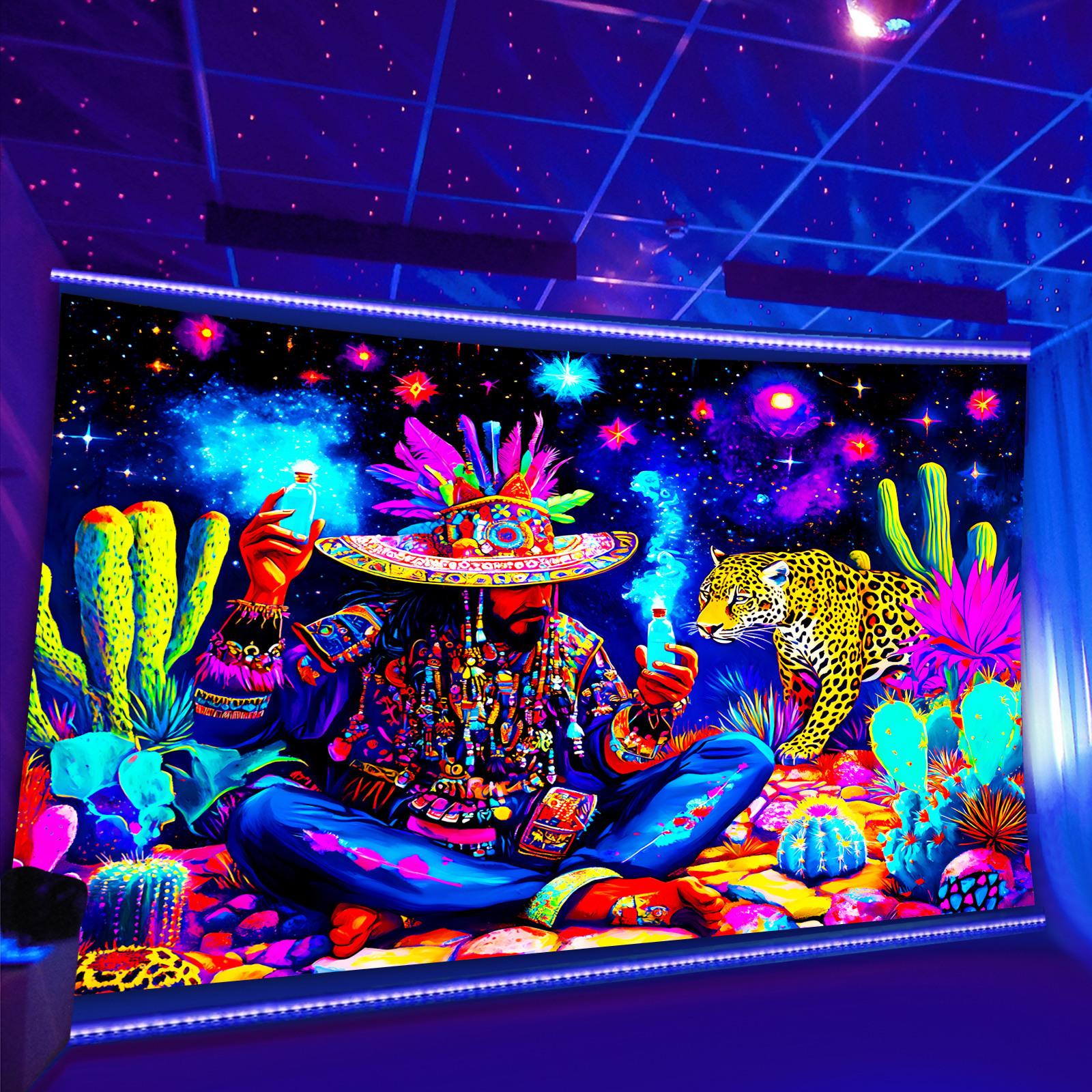 

VIKAMA Gypsy Witch Tapestry Starry Sky Leopard Print Cactus Music Party Room Bohemian Living Room Theme Decor 40X60CM(1.3X2FT