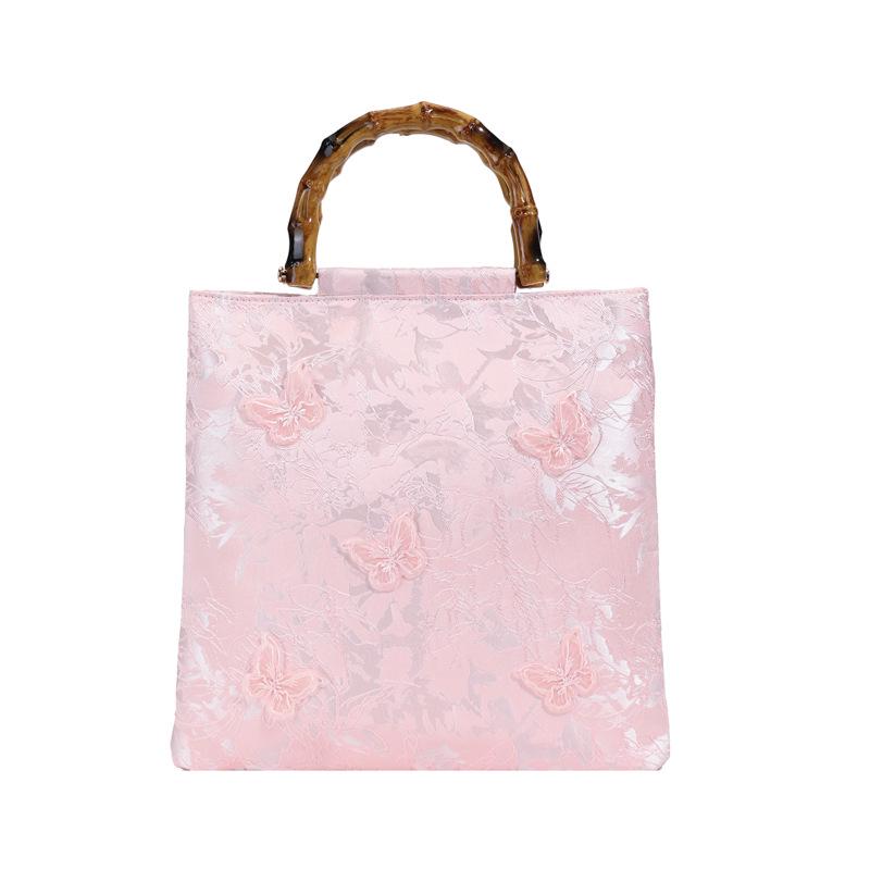 2024 Women's Cross-border Linen Bamboo Handbag with Embroidery and Sequins