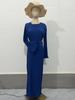 Pleated Maxi Dress Long Flared Sleeves Fitted Waist Elegant Women's Party Dress Casual Ankle-Length