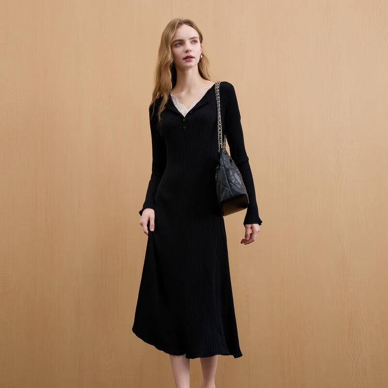 

Sancai 2025 Winter Knitted Lace V-Neck A-Line Long Dress M (160/84A)