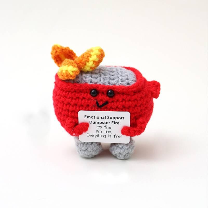 

Fire Crochet Dumpster With Encouraging Card Emotional Support Knitted Toy Cute червоний