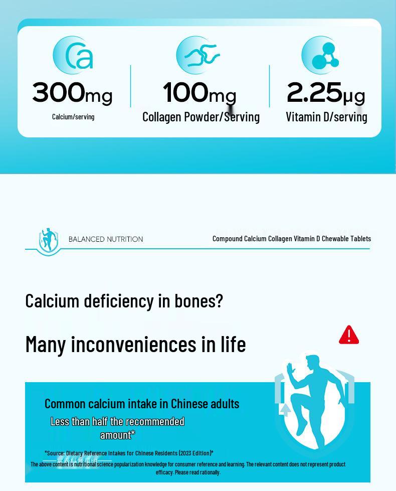 Note.Land Calcium Collagen Vitamin D Tablets - 60 Chewables for Kids & Teens