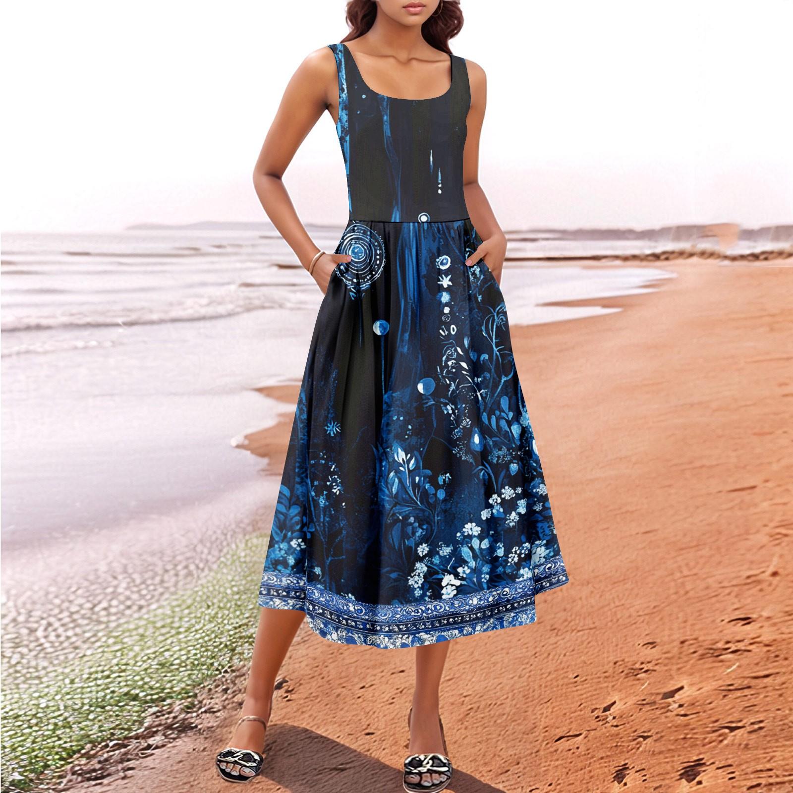 

Женский летний весенний повседневный цветочный сарафан без рукавов для пляжного отдыха струящиеся платья-майки миди в стиле бохо XL