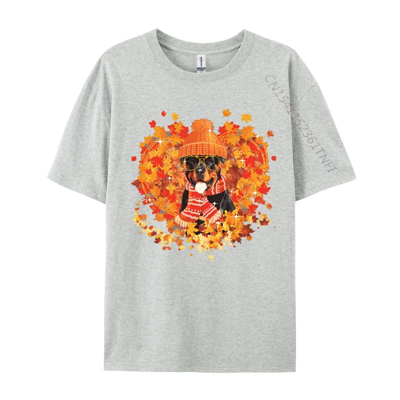 Rottweiler Dog Fall Pumpkin Autumn Tshirt Men Cute Printed Tshirts Adult Funny Tee Shirts Black Shirt Graphic Tees