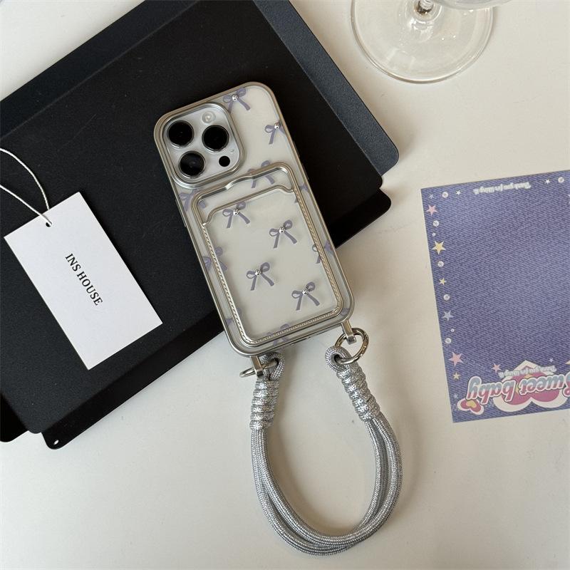 Electroplated Lanyard Style Suitable for Apple 16promax Protective Case Kitten Card Insert  IPhone1513 Phone Case Shockproof