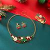 Exaggerated Metal Christmas Necklace for Women Elegant Dripping Oil Santa Claus Gift Xmas Tree Bow Hat Necklace New Year Jewelry