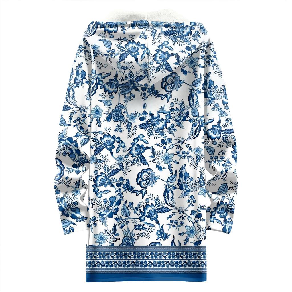 Women's Gradient Print Fashionable Loose Zipper Fleece Hoodie Jacket