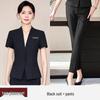 Women's Blue Short-Sleeve Professional Suit Set for Hotel Manager or Receptionist - Spring/Summer Formal Workwear