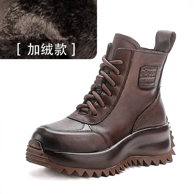 Short Boots Women's 2026 Autumn and Winter New Thick Soled Motorcycle Boots with Cowhide and Sponge Cake Sole