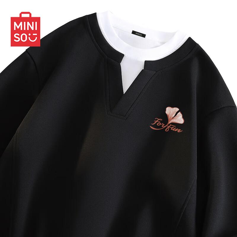 

MINISO Men s Trendy Layered Round Neck Pullover Sweatshirt 3XL (180-205 lbs)